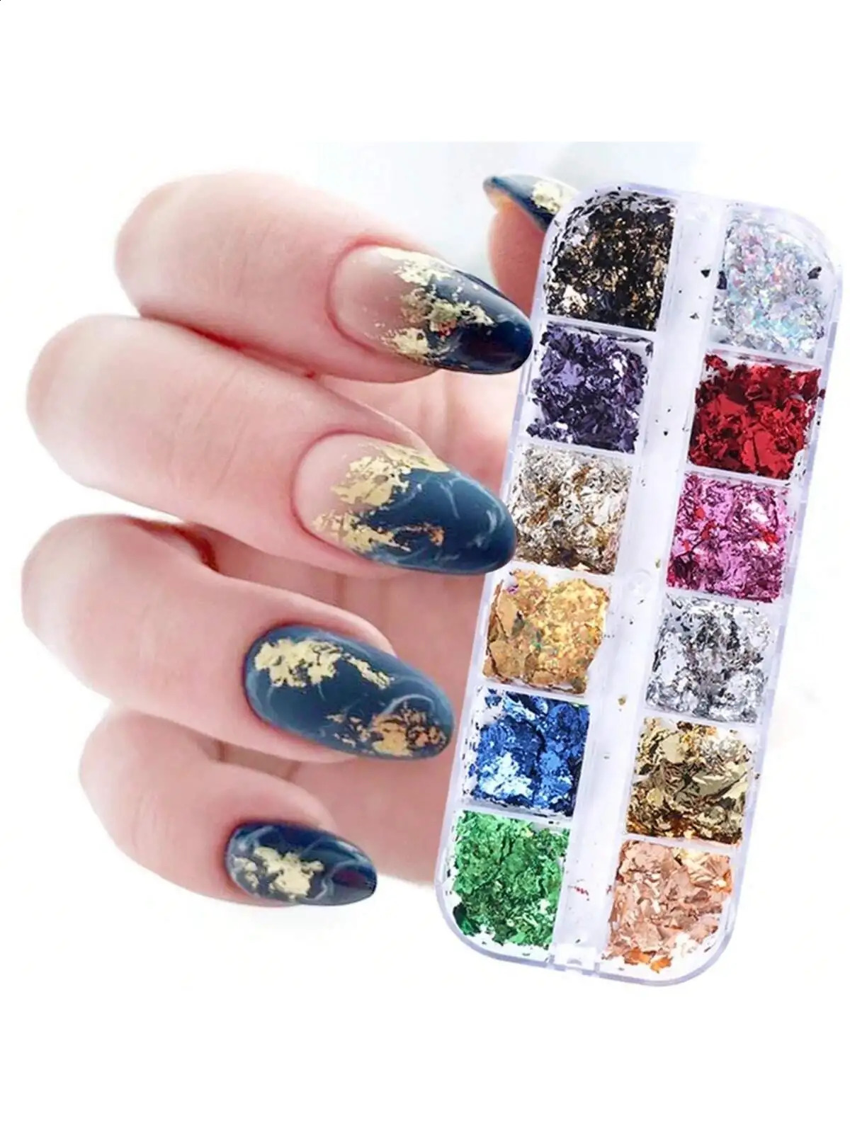 12 Color Foils Gorgeous Nails Glitter Aluminum Flakes Chip Nail Shiny Kismis Nail Art Decoration 1 Box 241223