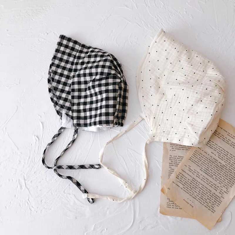 Caps Hats Solid color printed sun hat baby hat Korean soft cotton newborn princess hat summer adjustable lace baby bucket hat H241223