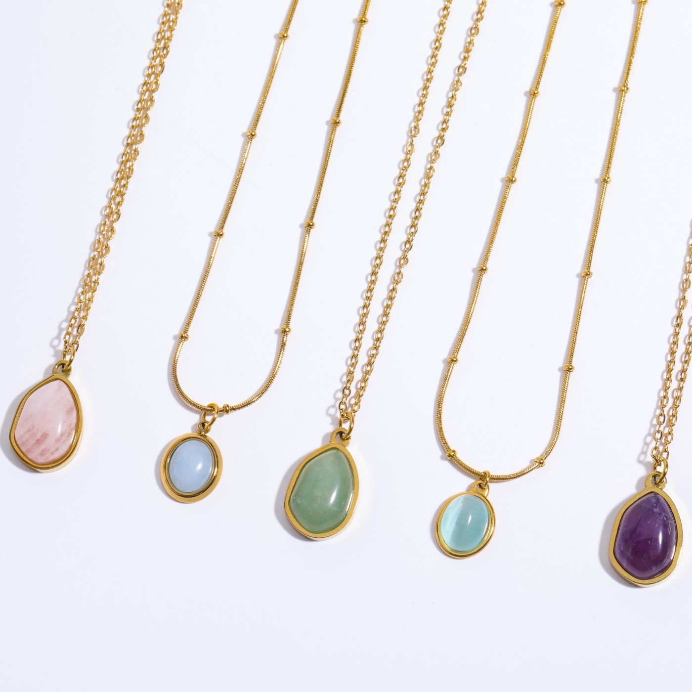 Luxury Oval Aquamarine Pendant Necklaces Women Titanium Steel Plating 18K Gold Clavicle Choker Temperament Female Jewelry Gifts