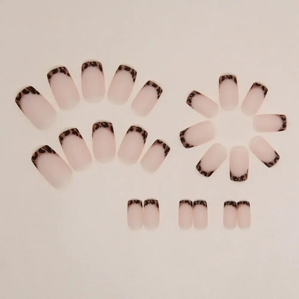 French False Nails Leopard Long Square Nail Tips Detachable Full Cover Press on Nails DIY 241223