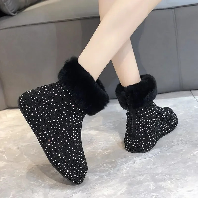 2025 New Designer Women's Snow Boots Thick Plush Fashion Winter Cotton Shining Water Dia Warm Shoes atos