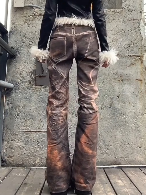 American Retro Washed Printed For Women Fashion Street Hot Girl Micro-Flared Jeans Hip Hop Y2k Trousers