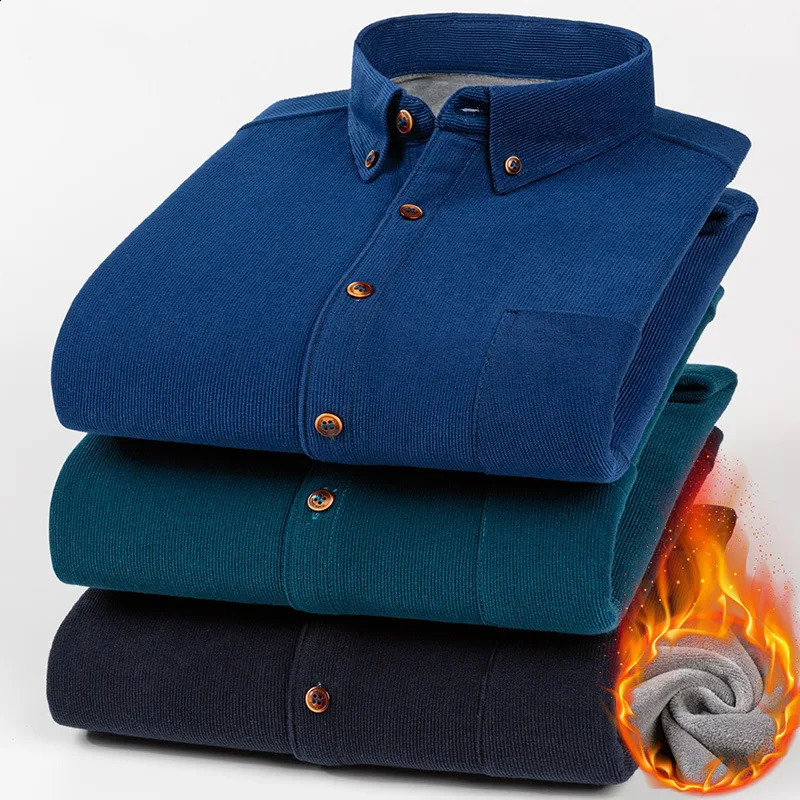 autumn and winter velvet thickened large size corduroy casual non-iron mens long-sleeved shirt high quality solid color 241223