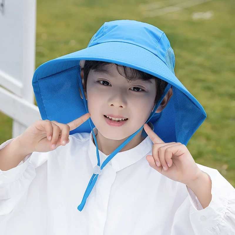 Caps Hats Childrens sun hat summer childrens outdoor collar earmuffs UV protection beach boys and girls travel flip cover H241223U56A