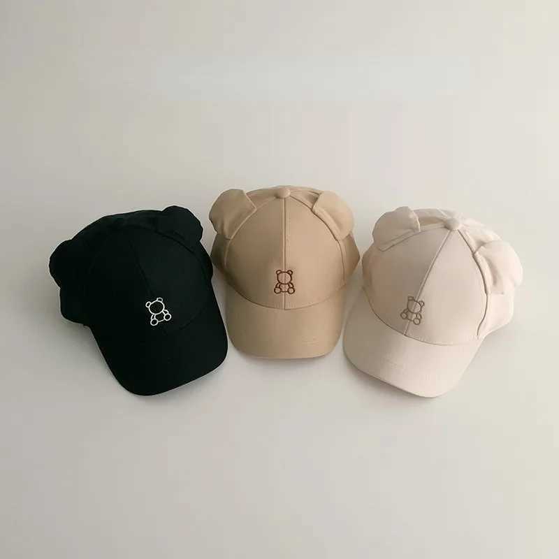 Caps Hats Cartoon Bear Baby Baseball Hat Cute solid color childrens sun hat with ears summer adjustable childrens baseball cap H241223
