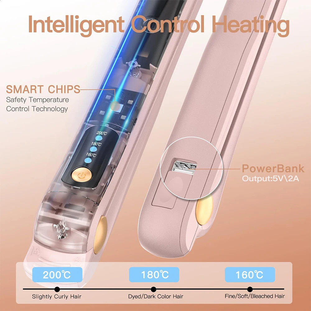 Cordless Hair Straightener and Curler Portable Flat Iron Fast Heating Hair Straightener for Women 3 Temp Settings 241223