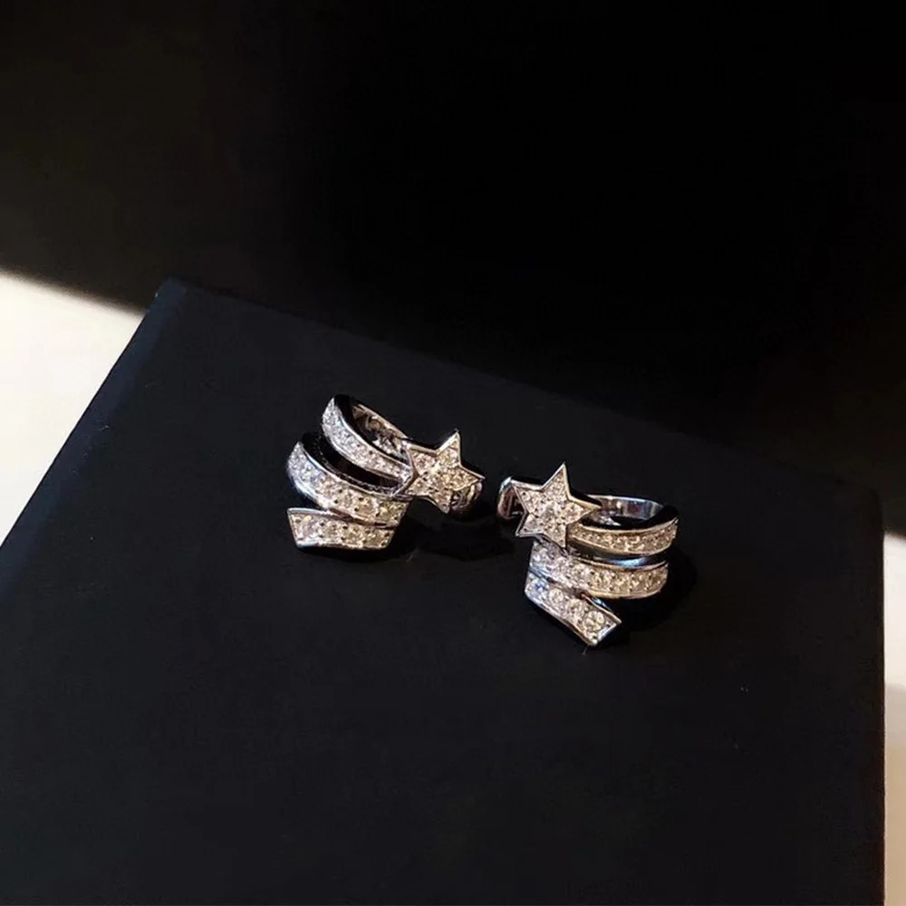 Charms High Quality 925 Sterling Silver Jewelry Small Star Ear Pin Clip On Earrings For Women Trend 241220