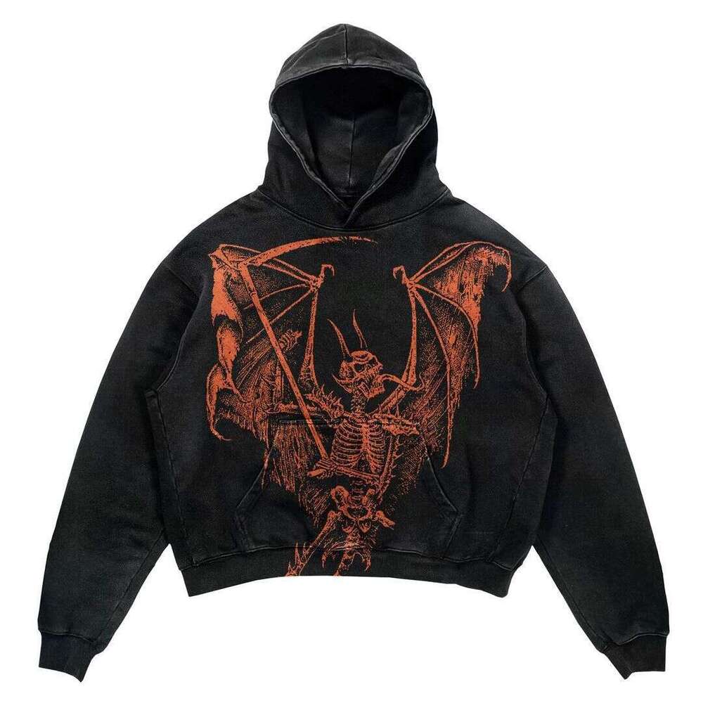 Punk Design Printed Harajuku Street Apparel Y2 Fashion Large Hoodie Hip Hop Gothic Long Sleeve