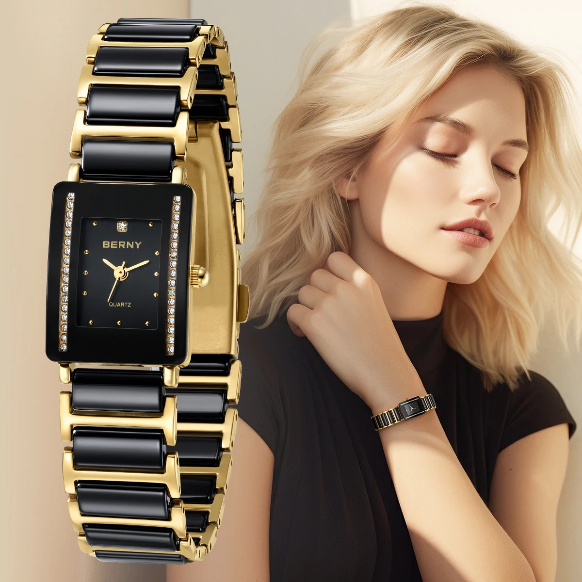 BERNY Ceramics Quartz Women Watch Fashion Rectangle MenWomen Wristwatch Bracelet Luxury Diamon Gold Couple Watches Gift 241220