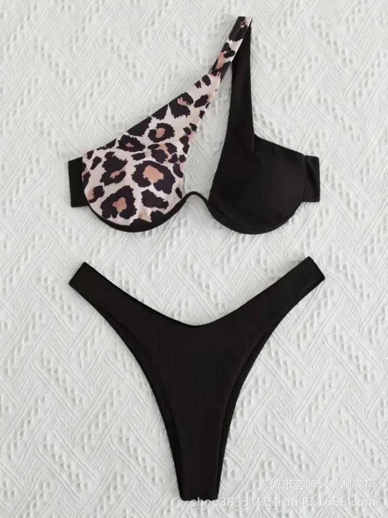 One Shoulder Bikinis 2024 Women Sexy Swimwear Female Brazilian Swimsuit Solid Beachwear Bathers Bathing Swimming Swim SuitXJ241223