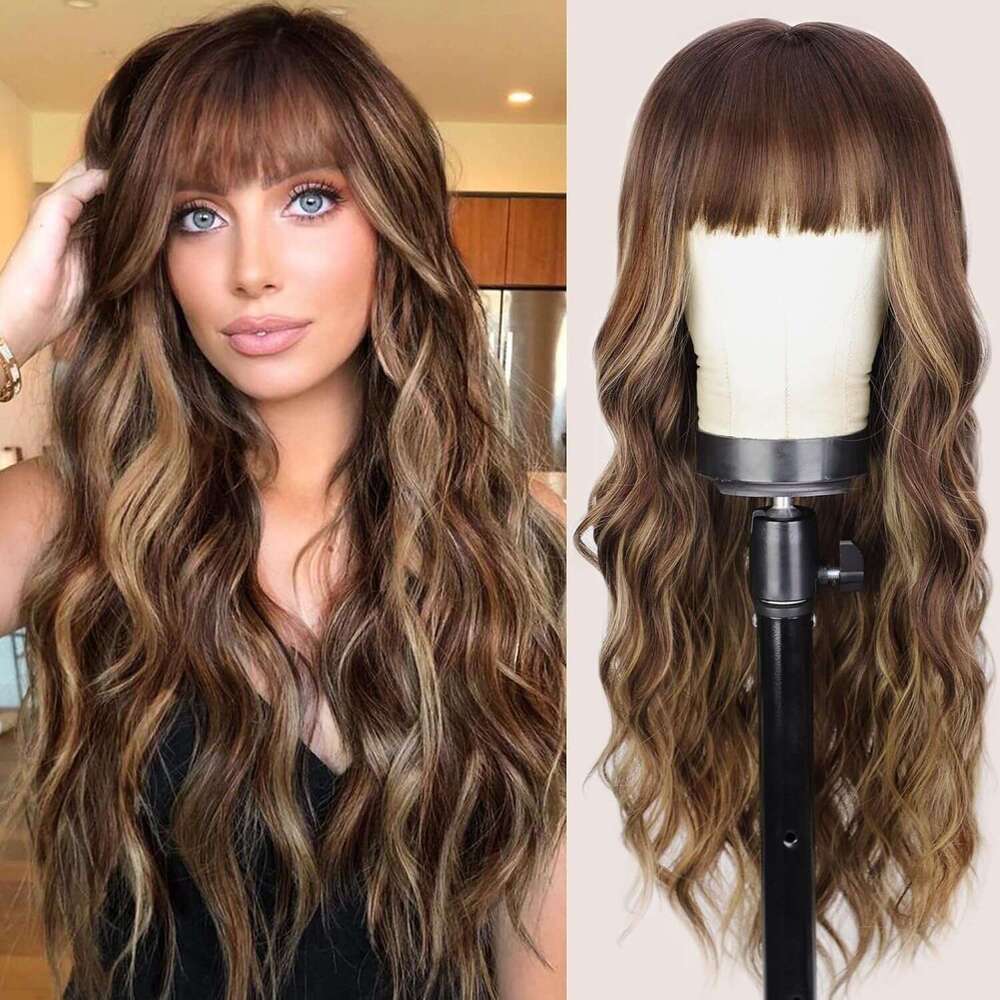 Women's Fashion Bangs, Long Curly Hair Women's Gradient Large Wave Synthetic Headband Wig, Wigs