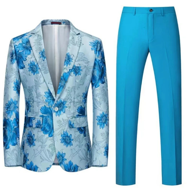 Men Suit 2 Pieces Orange Flower Pattern One Button Business Casual For Wedding Birthday Party Set Jacket And Pants 241220