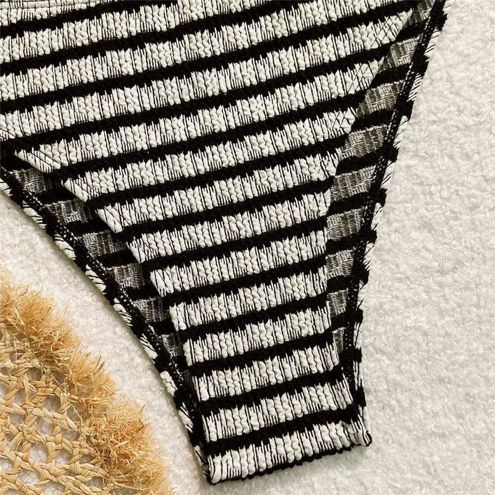 Striped Print String Halter Bandeau Bikinis Sets Sexy Swimsuit 2024 Women Ruched Swimwear Bathing Suit Brazilian Bikini MujerXJ241223