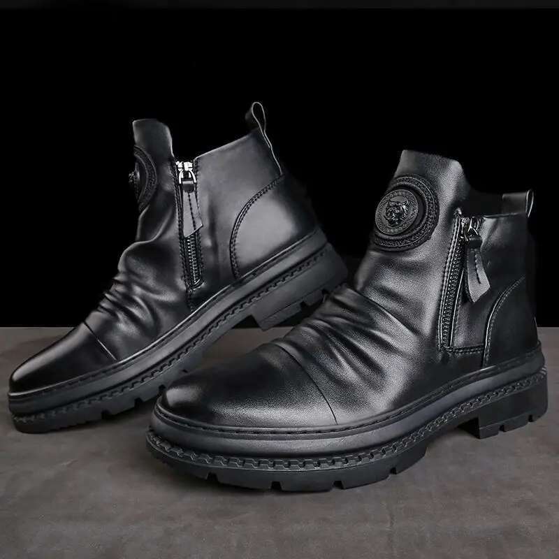 Men's Leather Boots Men Casual Comfortable Anti Slip Wear-resistant Shock Absorption Walking Male Shoes Botas Para Hombre