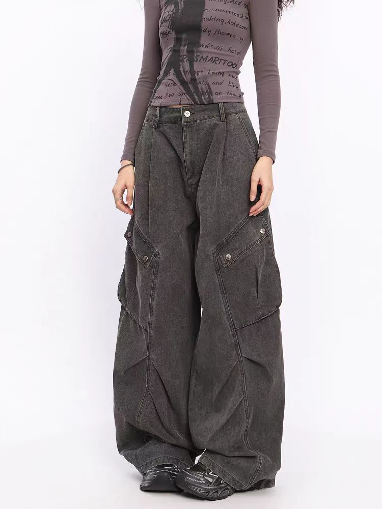 Women's Brown Y2k Cargo Jeans Baggy Haruku 90S Aesthetic Denim Trousers Vintage Jean Pants Japanese 2000S Style Trashy Clothes