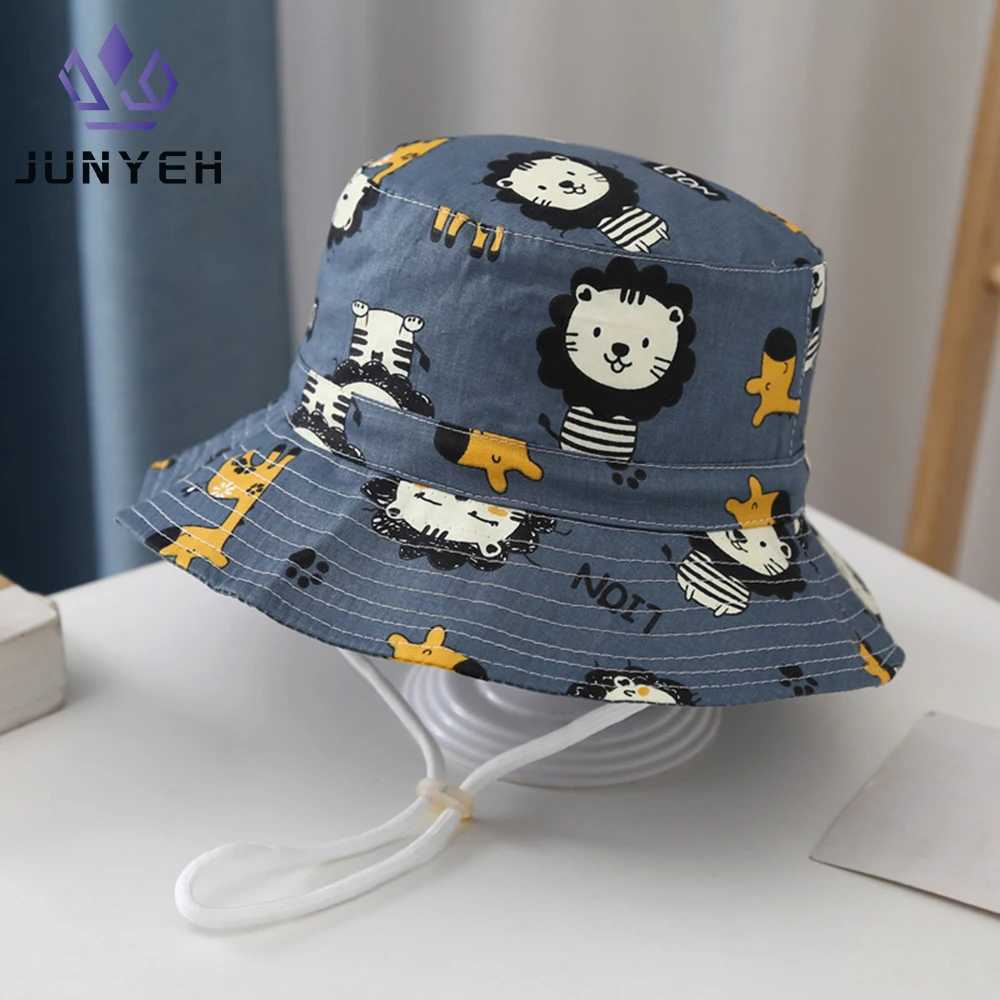 Caps Hats Childrens Panama hat cartoon lion baby bucket hat summer outdoor boys and girls fisherman sun hat UV resistant children fisherman beach hat 