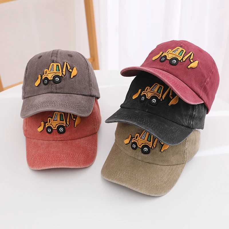 Caps Hats School Childrens Baseball Hat Bulldozer Excavator Embroidery Boys Outdoor Summer Childrens Hat 2-8 Year Baby Sports Hat H241223