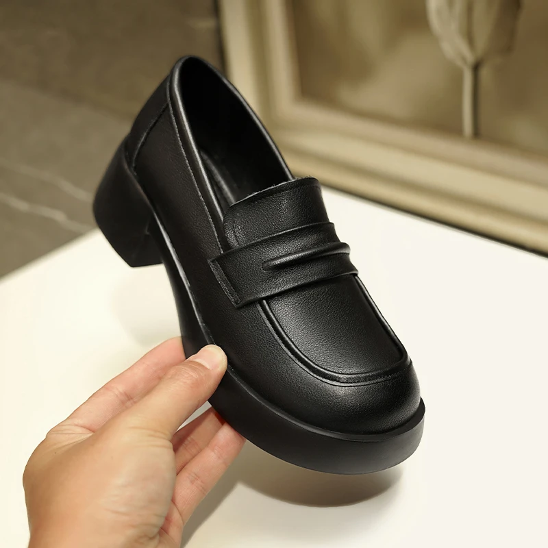 AIYUQI Women's Loafer Platform Spring Genuine Leather Ladies' Shoes British Style Retro Women's Slip-on Shoes