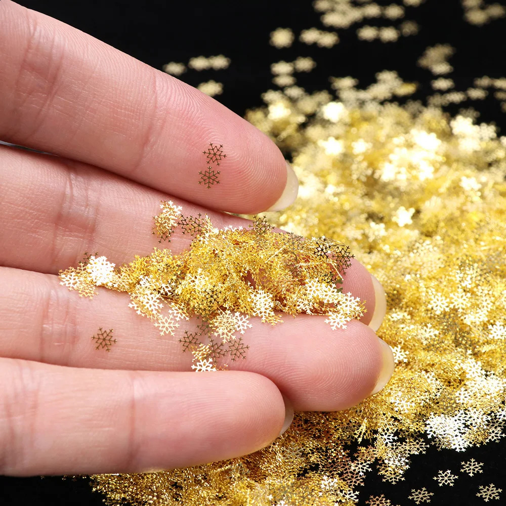 80-90pcsjar Hollow Out Gold Nail Glitter Sequin Snow Flakes 810mm Mixed Metal Snowflakes DIY Snow Flake Manicure Decor 241223