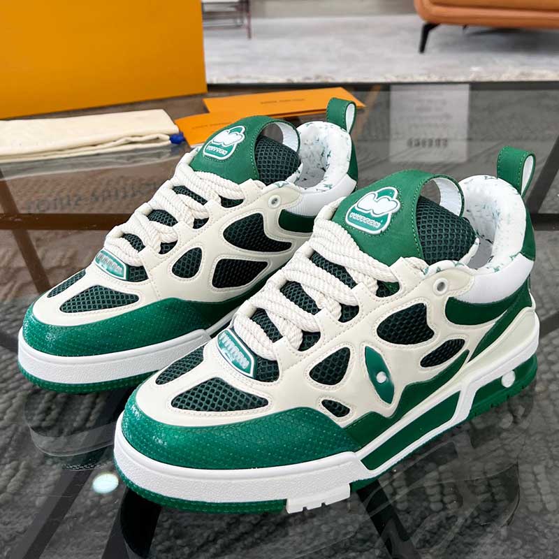 sports Trainer shoe brand designer men sneakers green calf leather upper rubber sole comfortable lining breathable mens casual shoes outdoor travel low top shoes