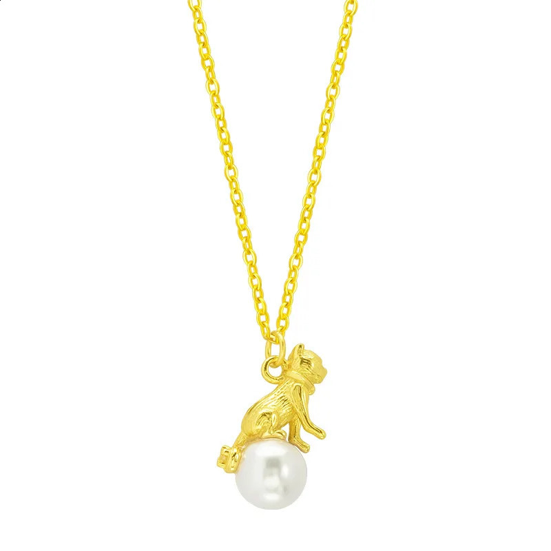 925 Sterling Silver Cat Pearl Gold-plated Pendant Necklace Fine Jewelry For Women Cute Kitten Necklaces Trendy Unique Gift Party 241220