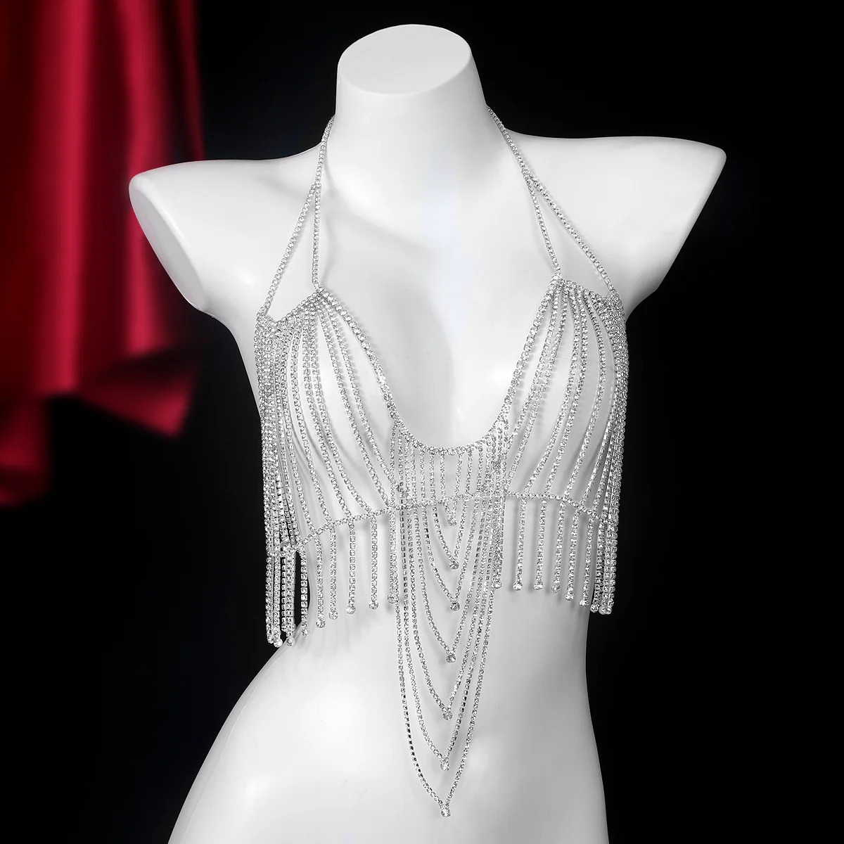 Light Tassel Pendant Bikini Rhinestone Chest And Waist Chains Two Piece Set Nightclub Womens Jewelry 241220