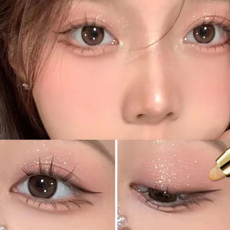 Shimmer Eyeshadow Stick Easy Glitter Highlighter Eyeshadow Pencil Brightening Makeup Pink Silkworm Champagne Gold Eyeliner 241223