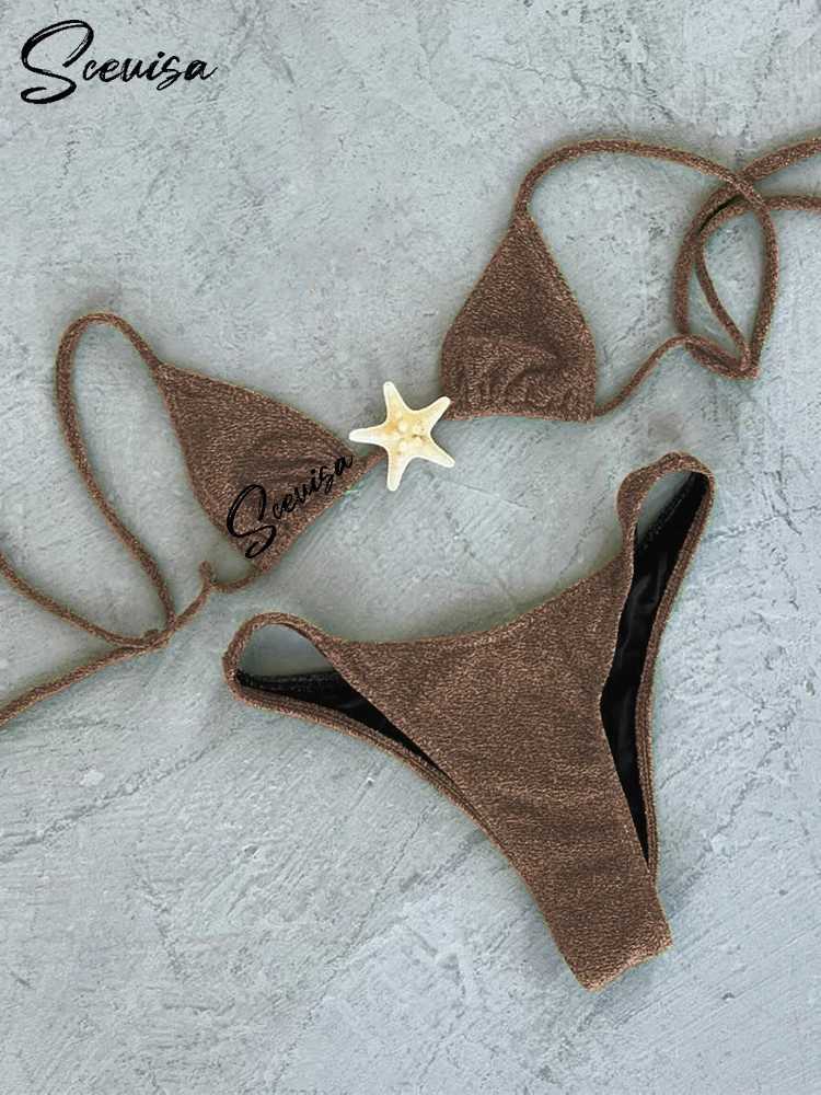 2024 New Sexy Low Waisted Bikini Set Swimsuit Starfish Swimwear Women Solid Strappy Beachwear Bathing Suits Brazilian biquiniXJ241223