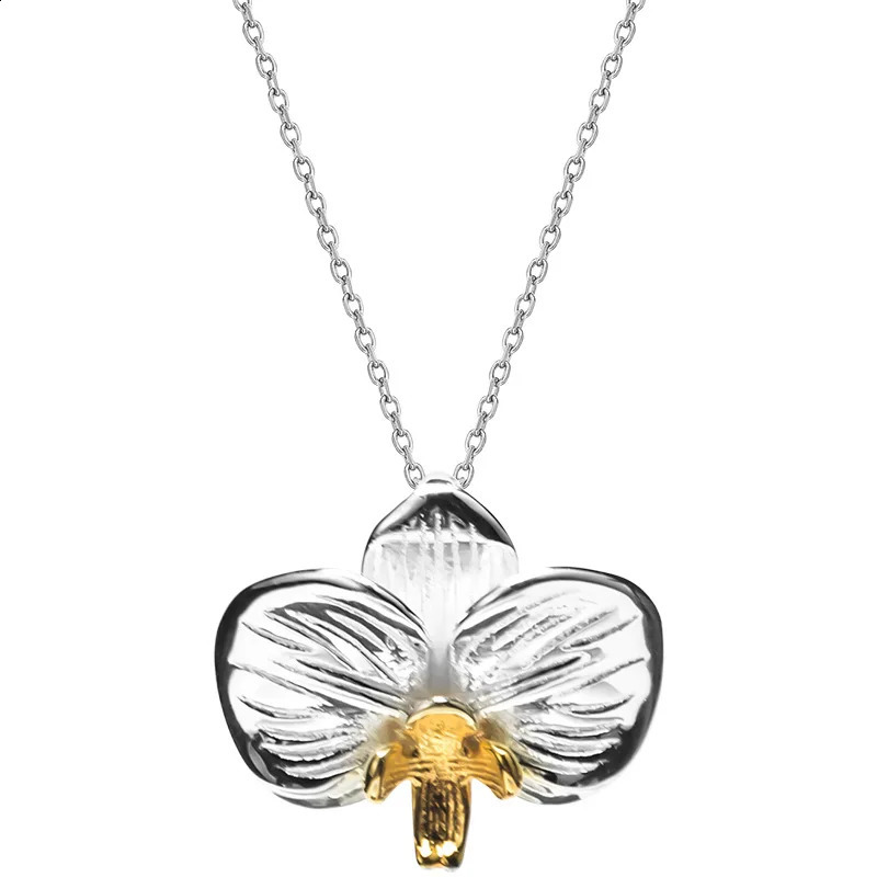 Lotus Fun 925 Sterling Silver Chain Vintage Delicate Chinese Style Phalaenopsis Orchid Flower Necklace for Women Fine Jewelry 241220