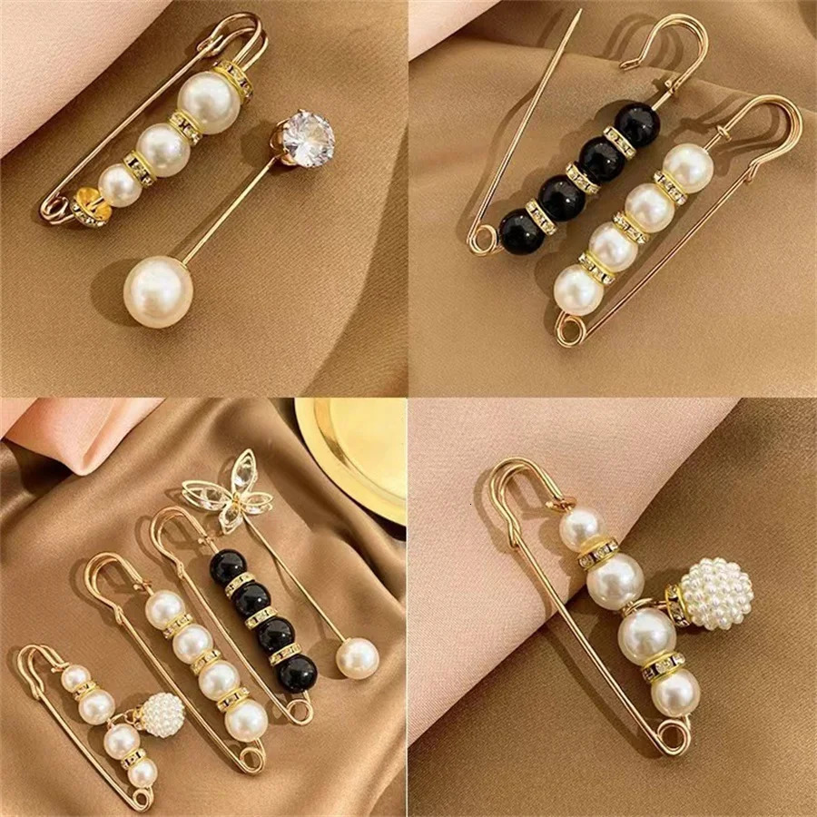 410Pcs AntiExposure Neckline Buckle Fashion Clothing Brooches for Women Pearl Lapel Pin Sweater Dress Brooch Pins Badge 241220