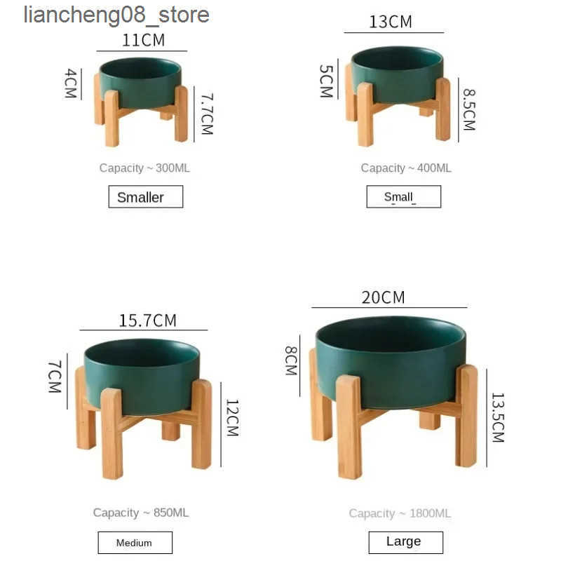 Dog Bowls Dishes 1800ml Big Dogs Double Ceramic Elevated Pet Food Water Feeders Small Medium Large Dog with Wooden Stand L240910