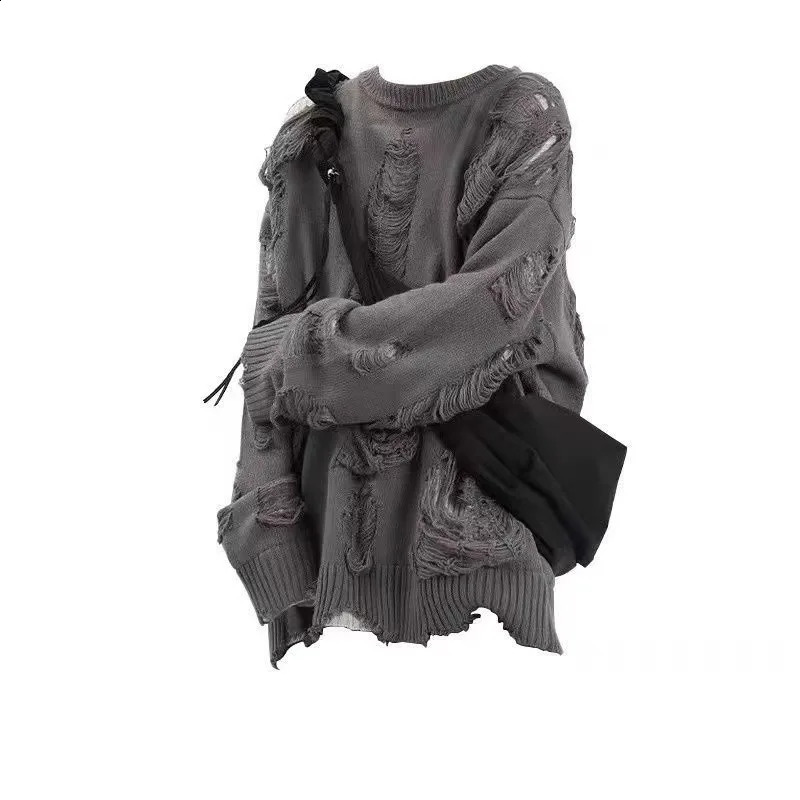 2025 Gothic Fashion Retro Ripped Cotton Top Men Y2k Street Harajuku Hip-hop Punk Rock Casual Loose Oversized Long-sleeved Women 241223