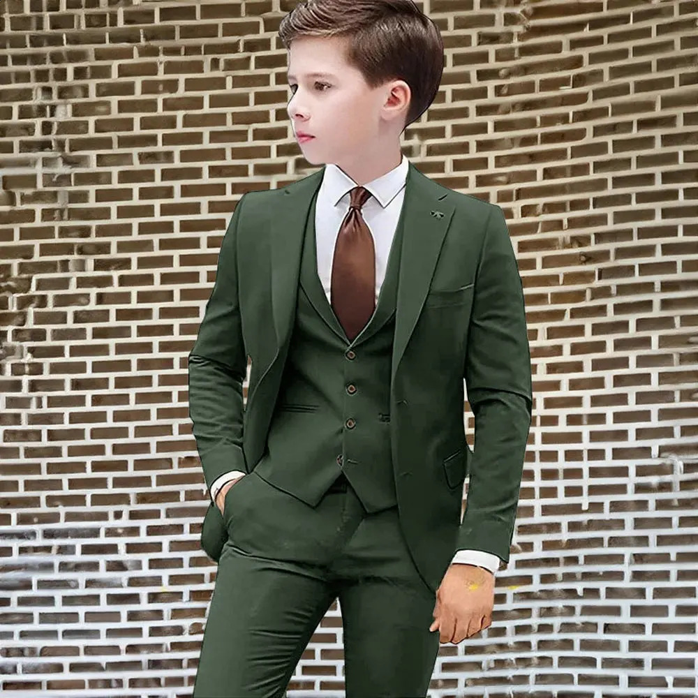 Beige Suit for Boys Wedding Tuxedo Three-Piece Suit Formal Business Jacket Vest Pants Kids Slim Fit Blazer Festival Tailored 241223