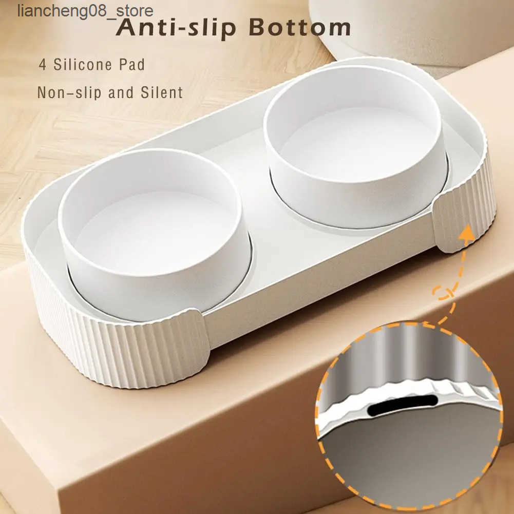 Dog Bowls Dishes Ceramic Dog Bowls Cat Bowls Raised Cat Food Water Bowl Anti overturning Splash-Proof Double Cat Food Dishes Set Pet Food Bowls L24091