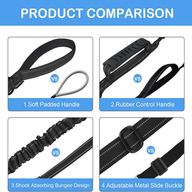 DHpet Reflective Dog Leash with 2 Padded Handle Dog Walking Training Shock Absorbing Bungee Leash With Car Seat Belt Buckle for Small Medium Large Dog