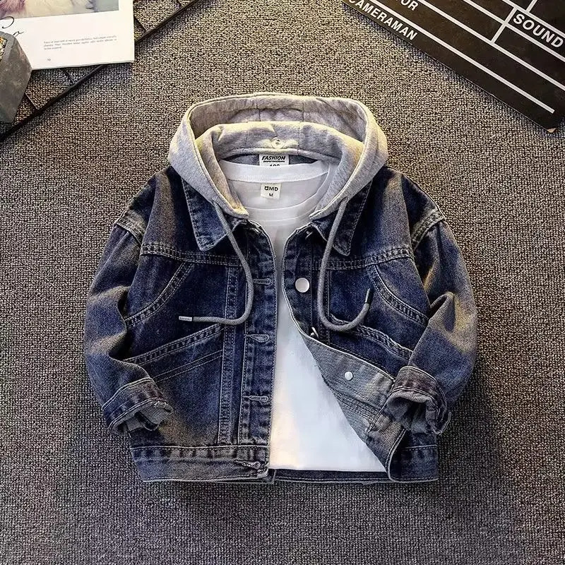 Spring Autumn Kids Denim Jackets for Boys Baby Hooded Coats Fashion Child Kids Outwear Ripped Jeans Jackets Jean 241223