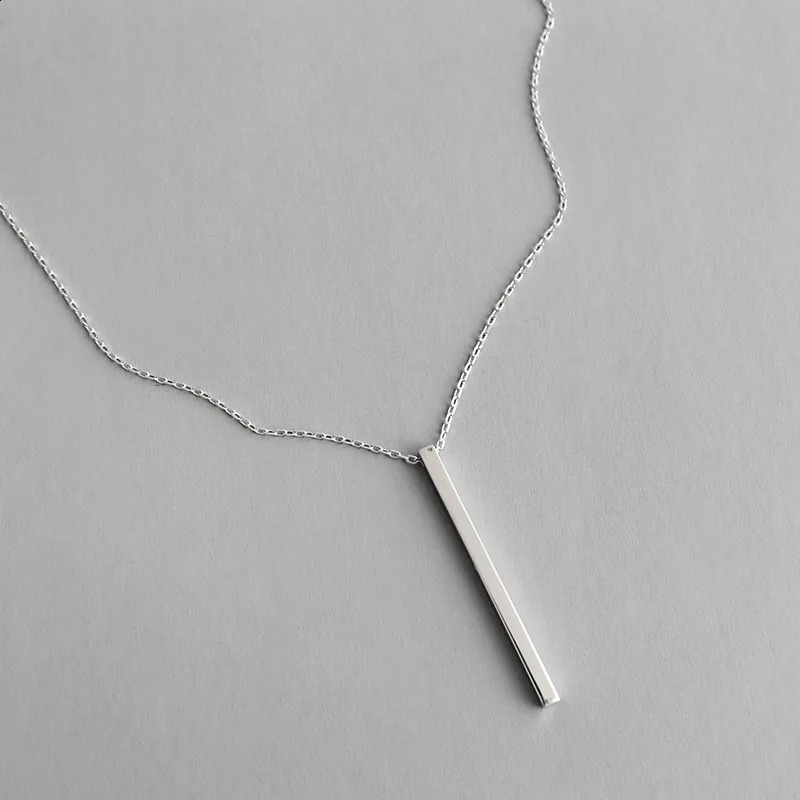Real Sterling 925 Silver Rectangular Stick Necklace Woman Accessories Minimalist Friendship Pendants Necklaces Neck Jewelry 241220
