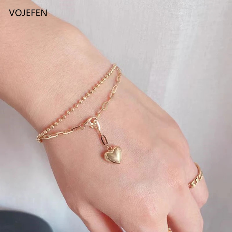 VOJEFEN AU750 Heart Pendant Bracelet Original 18K Pure Gold For Women Genuine Link Wrist Bracelets Fine Jewellery Gift 241220