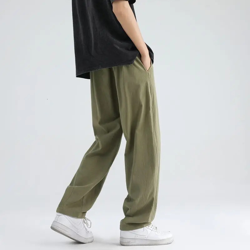 Japanese retro solid color cotton linen wide leg lantern pants mens fashion loose straight tube Versatile sports and leisure 241219