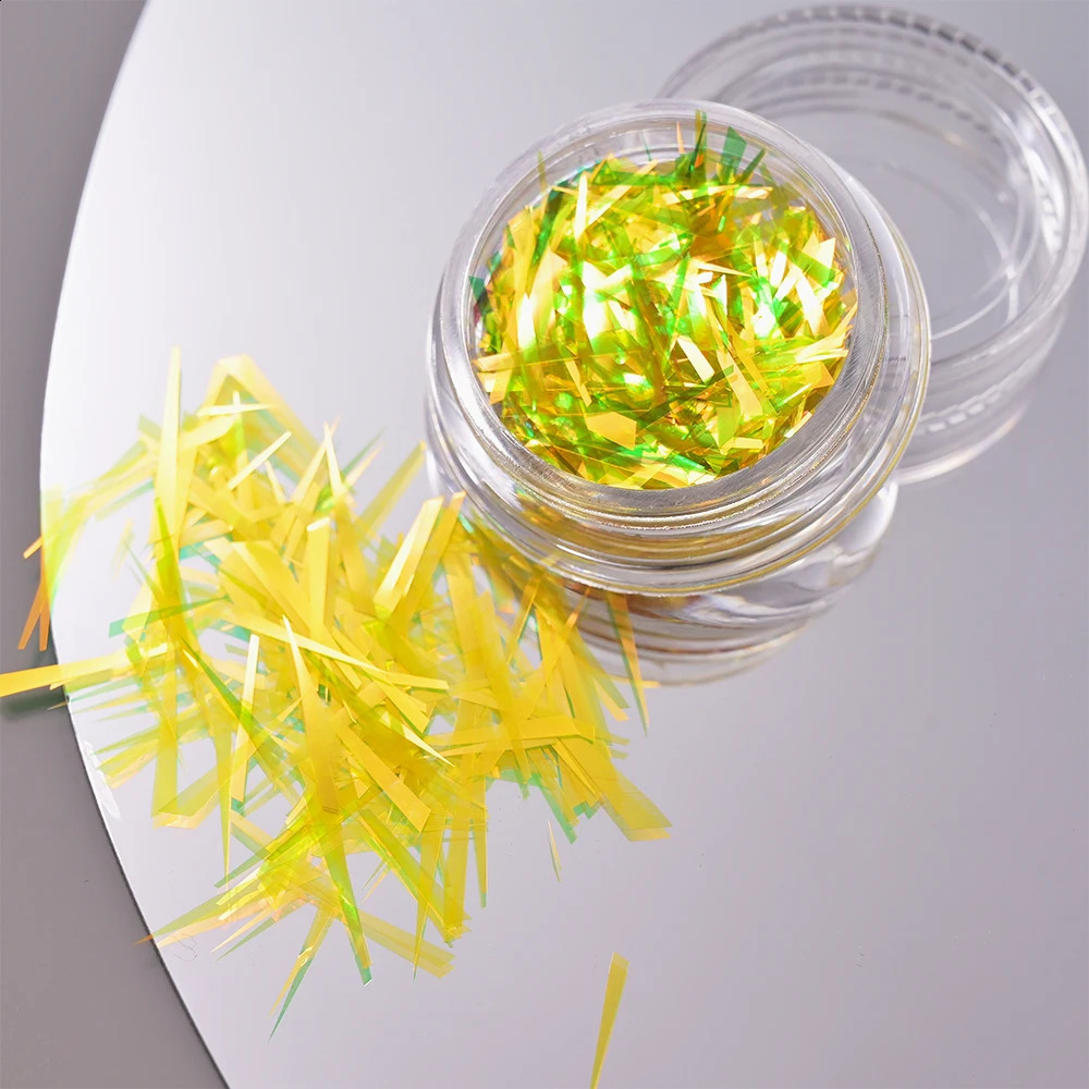 1 Jar Glass Effect Line Nail Sticker Decoration Aurora Glass-Paper Nail Art Sequins Glitter Decals Clear Color Accessories 241223