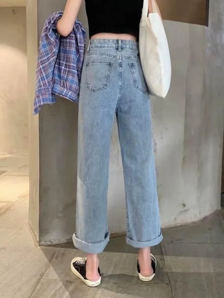 Baggy Jeans Women Simple High Waist Allmatch Korean Fashion Straight Wide Leg Trousers Couples Autumn Slacks Cowgirl Casual 241218