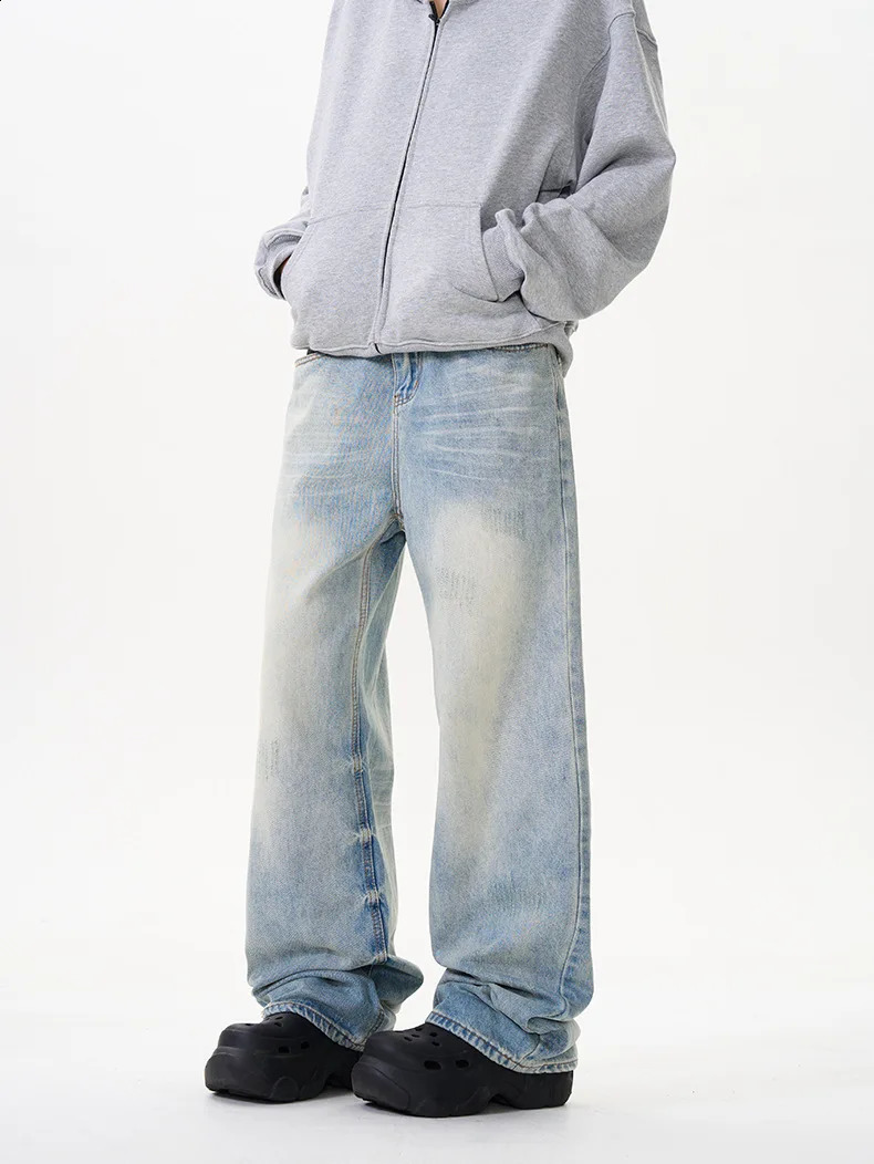 American Washed Cat Whiskers Jeans Mens and Womens Gradient Color Loose Pocket Tie-Dye Couple Pants 241223