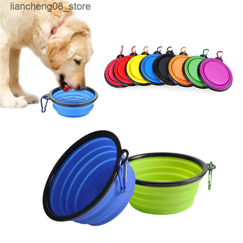 Dog Bowls Dishes Pet Dog Collapsible Bowl Folding 350ml Silicone Bowl Outdoor Travel Portable Puppy Food Container Feeder Dish Bowl Pet dog bowls L240