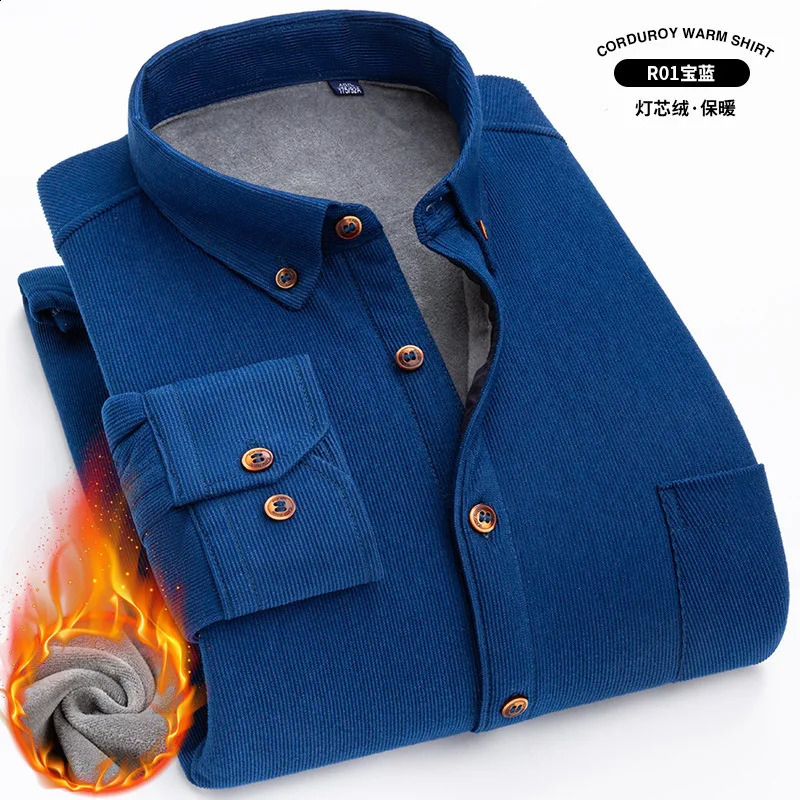 autumn and winter velvet thickened large size corduroy casual non-iron mens long-sleeved shirt high quality solid color 241223