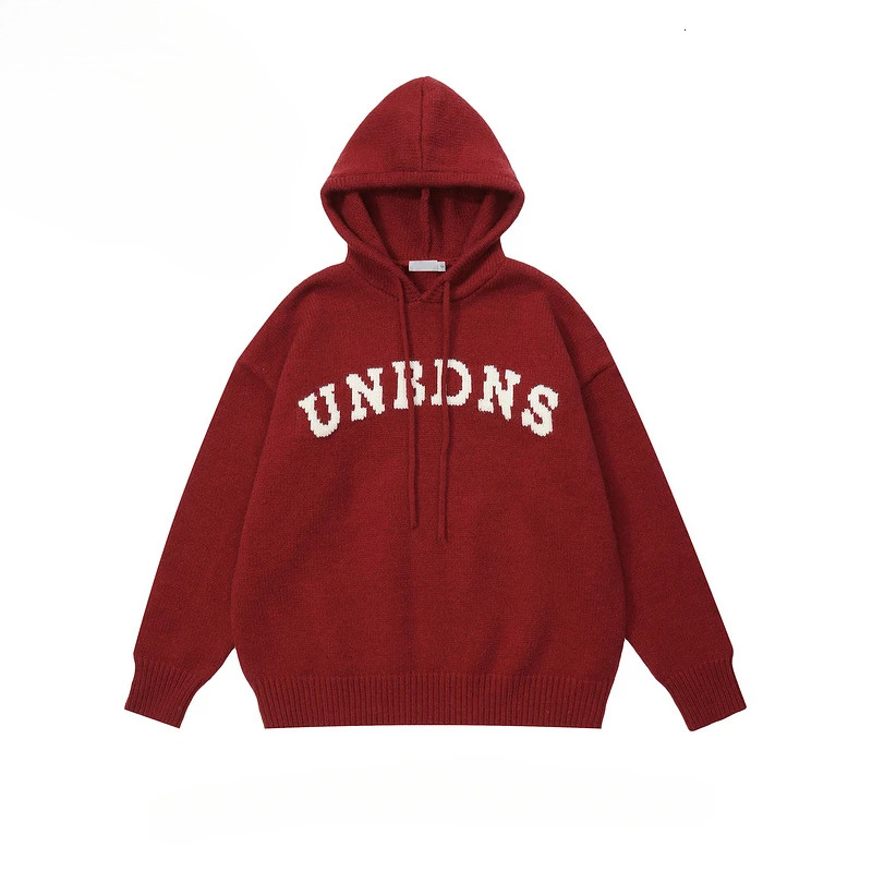 Beianji Men Knitwear American Vintage Letter Knitted Sweater High Street Fashion Brand Loose Casual Hooded Jumper Men's Hoodie