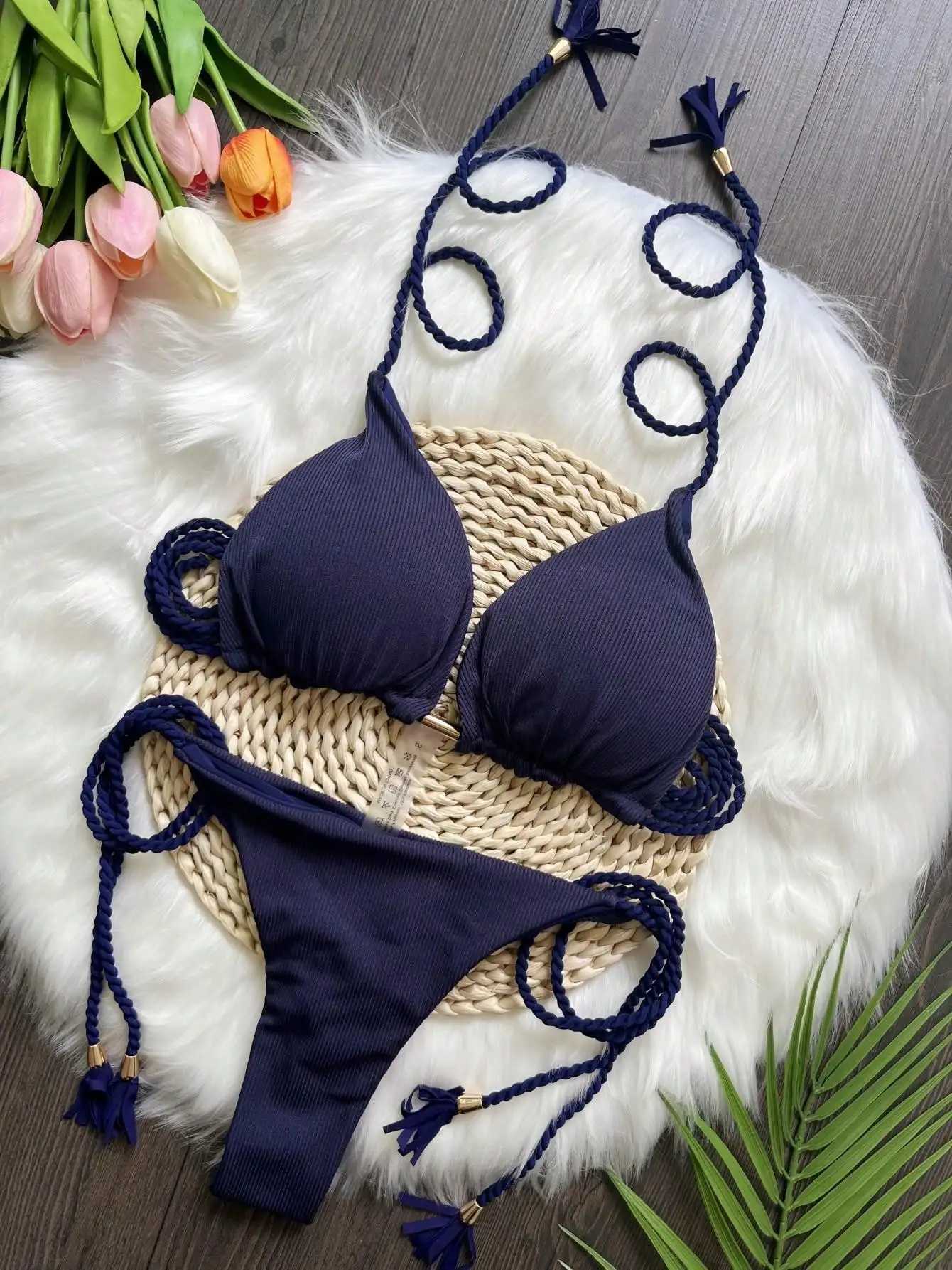RUOTONGSEPT Sexy Swimwear Women Brazilian Bikini Set Solid Triangle Swimsuit Hand Woven Rope 2024 New Two Pieces Bathing SuitXJ241223