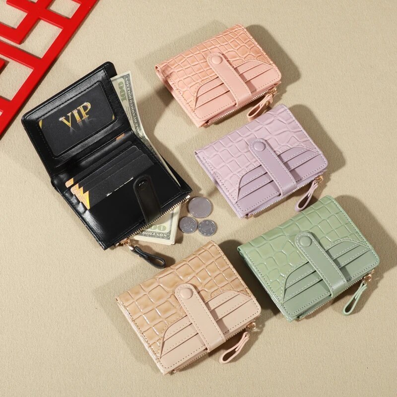 PT028,Mini Crocodile Print Clutch Wallet, Short Credit Holder, Women's Card Case & Coin Purse