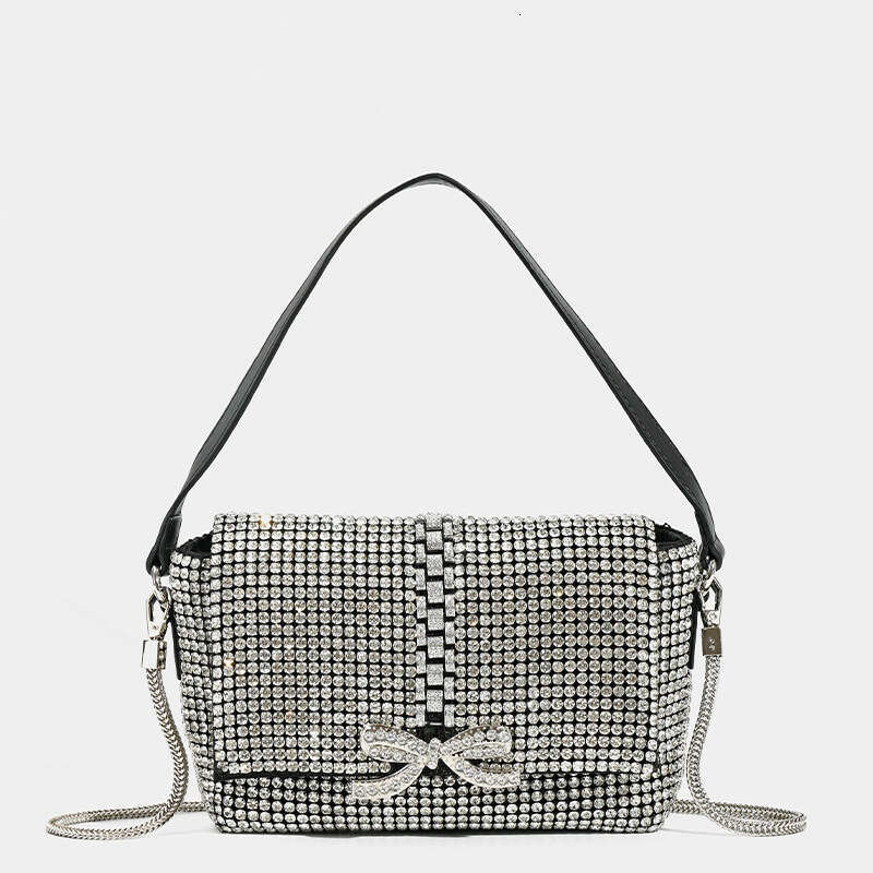 2024 New Fashionable Full Bow Chain Banquet Water Diamond Handheld Crossbody Bag