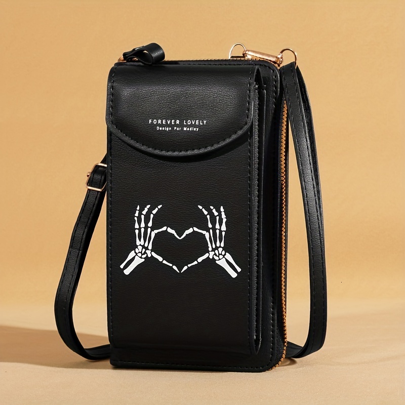 Spooky Ghost Skull Crossbody Bag Halloween Zippered Style - Gothic Phone Purse With Secure Compartments For Fashion Witches