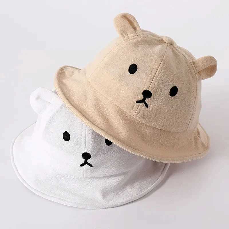 Caps Hats Cute Bear Baby Bucket Hat with Ears Boys and Girls Cotton Children Sun Outdoor Summer Panama H241223005K